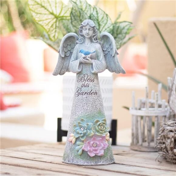 🌿 Solar Angel Garden Statue – Outdoor Decorative Light with Bird & Flowers ✨ - Picture 1 of 5